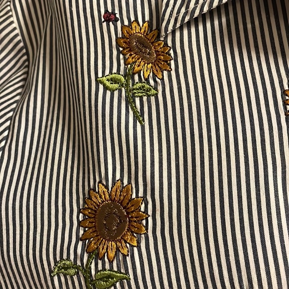 BRECKENRIDGE Vintage 90s Sunflower embroidered pinstripe button shirt woman’s XL - Picture 4 of 11